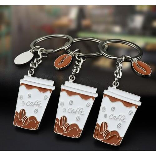 Fashion Coffee Mugs Metal Key Chains Mini Zinc Alloy Key Ring Backpack Car Keychains Charm Barista Keyrings Hanging Pendant
