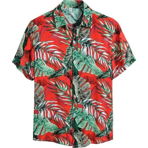 Ethnic Hawaiian Shirt Men Casual Leaf Printed Short Sleeve Street Beach Shirts Harujuku Mens Clothing Chemise Homme