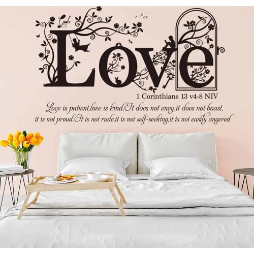 1 Corinthians 13 v 4-8 NIV Christian Bible Verse Wall Sticker Bedroom Living Room Religion Family Love Quote Wall Decal Vinyl