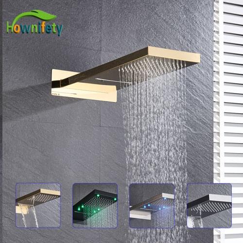Brass Shower Head LED or not rainfall waterfall shower head wall mount black gold chrome shower set faucet head