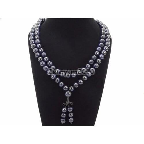 Natural Blue Sand 10mm Gems Stone Buddhist 108 Bead Prayer Mala Long Necklace Multi-Purpose Bracelet Necklace 5Strands/Pack