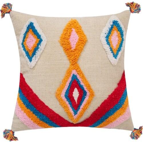 Cushion Cover Cushion Plush Geometric Hand-made Tassel Pillow Cover Embroidery Pillow Cover Home Decoration Boho Pillow