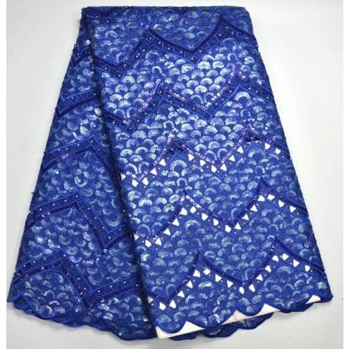 New Arrival Royal blue Embroidery African Lace African Net Lace High Quality organza french tulle lace fabricswith sequins DRE-6