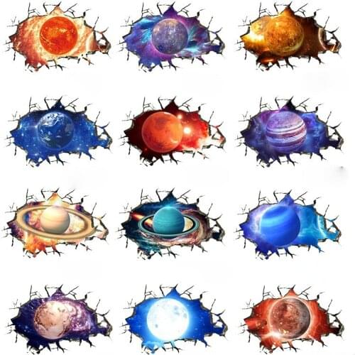 New Cracked Wall 3D Galaxy Planet Stickers Floor Painting, Ceiling, Home Decoration Self-adhesive Art Decal Creative DIY Paste