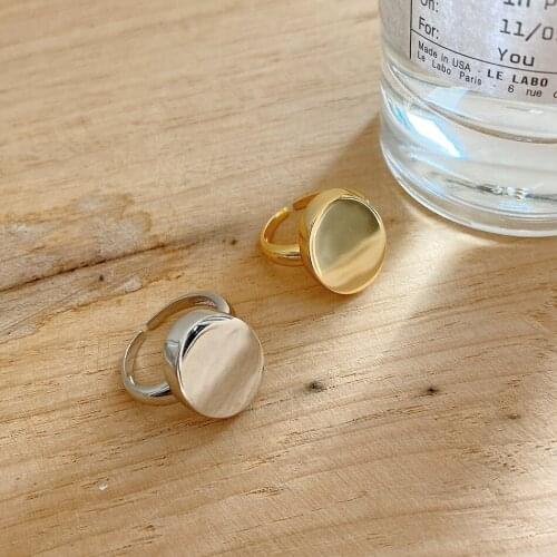 Authentic S925 Sterling Silver Jewelry White/GOLD Smooth Oval Geometric Band rings Adjust TLJ1327