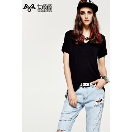 Othermix 2014 summer modal solid color casual short-sleeve V-neck T-shirt female
