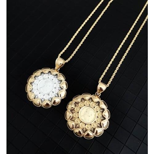French Napoleon figure alloy necklace, continuously hollow pattern two-color necklace round necklace