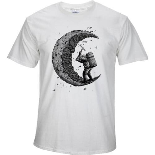 100% Cotton Digging the Moon Print Casual Mens O-neck T Shirts Fashion Mens Tops Men T-shirt Short Sleeve Men T-shirt Q6287