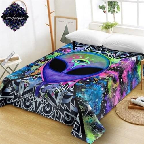 Trippy Alien by Brizbazaar Bed Sheet King Watercolor Flat Sheet The Third Eye Bedspreads Mandala Saucerman drap de lit One Piece