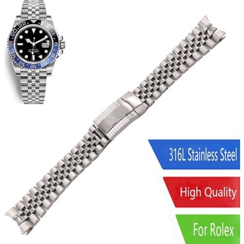 CARLYWET 20mm Silver Solid Curved End Screw Links Watch Band Strap Bracelet Jubilee with Oyster Clasp For Rolex GMT Master II