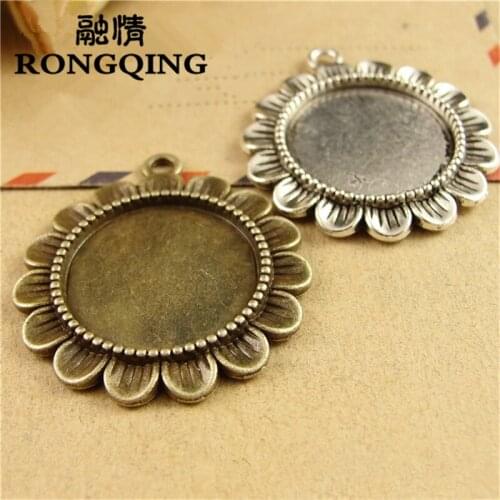 RONGQING 40pcs/lot Sunflower Cabochon Base 20mm DIY Accessories Handmade Necklace Pendant Jewelry Findings