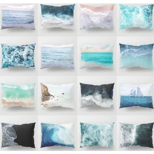 Nordic Fashion Ocean Landscape Office Fabric Craft Sofa Back Cushion Home Decoration French Velvet Pillow meditation cushion