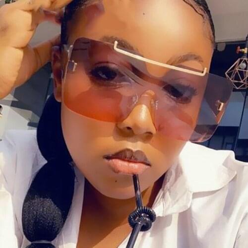 New Designer Sunglasses For Women Metal Bridge Rimless Square Oversized One Pieces Lens Sunglasses Wide Leg Red Shades