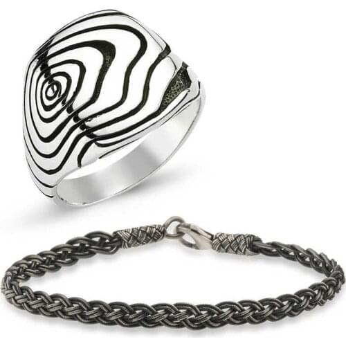 Tevuli 925 Sterling Silver Ring And Kazaz Bracelet Men Jewelry Kombin