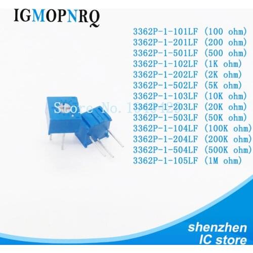 10pcs 3362P 101 201 501 102 202 502 103 203 503 104 204 504 105 Trimpo Trimmer Potentiometer 3362 500R 1K 2K 5K 10K 20K 50K 100K