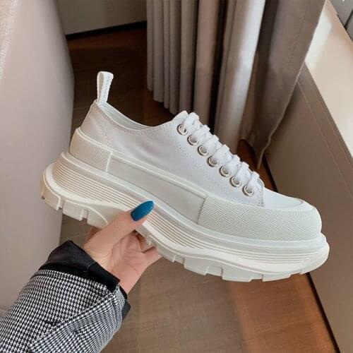 All-Matching Platform White Shoes Womens Summer New Heightened Daddy Trendy Ins Canvas Shoes woman vulcanize shoes