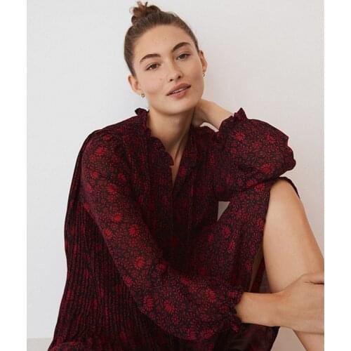 Vintage Chiffon Pleated Bow Blouse Classy Marble/Serpentine/Floral Print Recycle Shirt Elegant Office Ruffles Lightweight Tunic