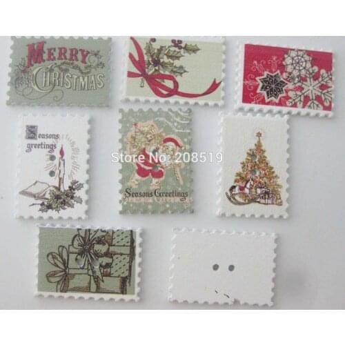 WBNGNE Vintage painting wood buttons for christmas decoration 100pcs rectangle buttons DIY