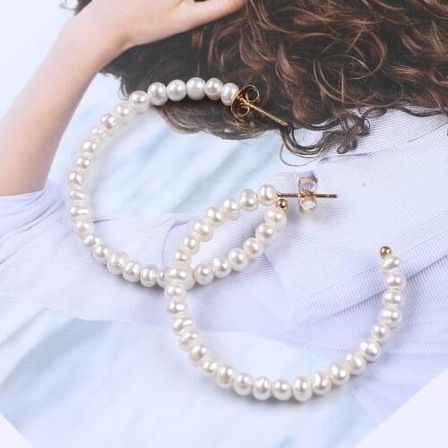 Women Retro Temperament Exaggerate Circle Earring Natural Pearl Personality Jewelry For Wedding