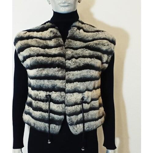 Women Natural Rex Rabbit Vest Winter Real Fur Coat V-Neck Thick Warm Fur Waistcoat Genuine Leather Sleeveless Short Jackets