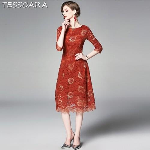 TESSCARA Women Summer Elegant Lace Dress Festa Female Wedding Party Robe Femme Vintage Designer High Quality Casual Vestidos