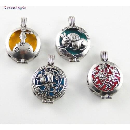 GraceAngie 1PC Cute Rabbit Bird Style Cage Locket Perfume Essential Oil Diffuser Handmade Jewelry Charms Necklace Pendant Crafts