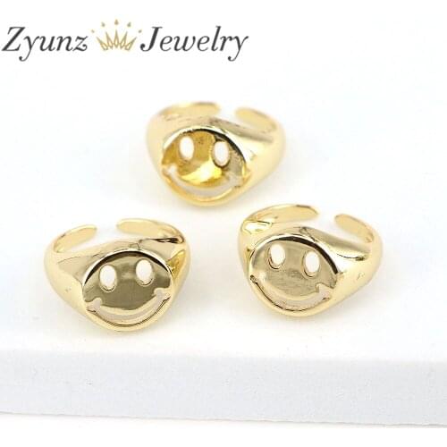 10PCS, Gold Color Copper Rings for Women Smiley Finger Ring Party Jewelry Gifts Free Shipping
