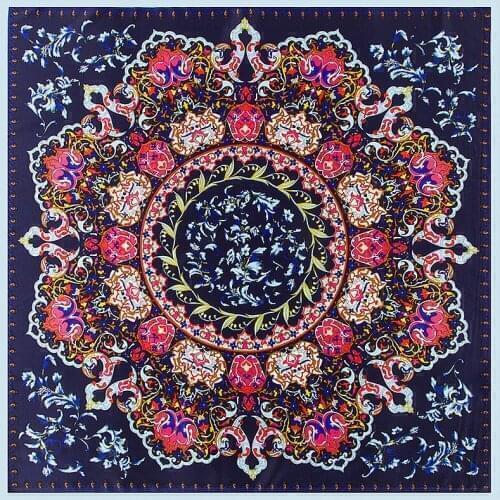 100% Silk Scarf Women Retro Flower Print Neckerchief Female Foulard Square Scarves Bandana Office Lady Headband Muslim Wrap