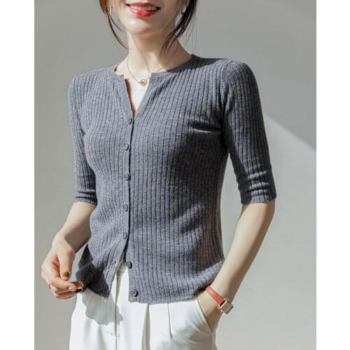 100% Fine Cashmere Wool Women High Elasticity V-Neck Cardigan Sweater Spring Autumn Warm Soft knitted Short Sleeve Girl Clothe