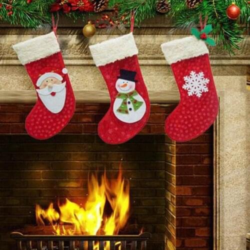 3Pcs/lot New Year 2016 Christmas Stockings Socks Santa Claus Candy Gift Bag Xmas Tree Decorations