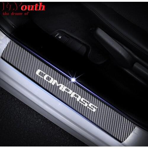 Car Door Sill Scuff Plate For JEEP Compass Reflective 4D Carbon Fiber Sticker Welcome Pedal Threshold Auto Accessories 4Pcs/set