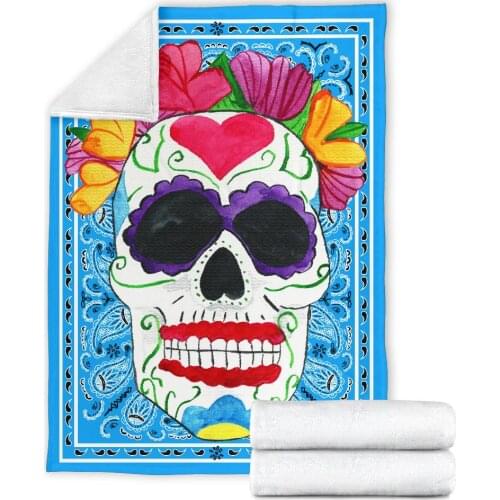 Sky Bandana Sugar Skull 3D printed Sherpa Blanket on Bed Home Textiles Dreamlike HOME ACCESSORIES