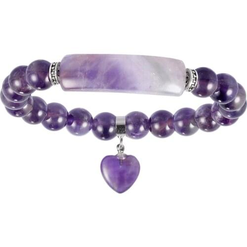 Handmade Love Heart Stone Bracelets for Women Men, Natural Crystal Bar Curved Bead Stretch Bracelet for Unisex