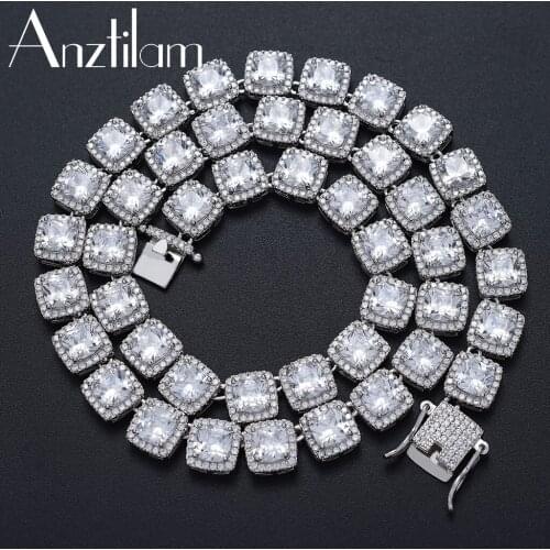 10mm High-Quality HIP HOP Copper Tennis Chain Iced Out Necklace Gold Silver Color Square Zircon Long Link Chain Necklaces