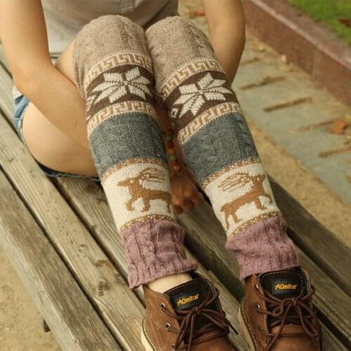 Fashion Leg Warmers Women Printed embroidery Warm Knee High Winter Knit Crochet Leg Warmer Socks Warm Boot Cuffs Long Socks