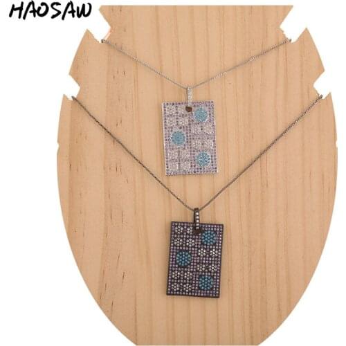 HAOSAW Choose Color/Micro Pave Charms/Sqaure With Flower Pendant Necklace/Charm Necklace/Women Jewelry Making