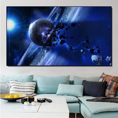 Canvas painting set Beautiful universe Poster Hoom Decor Canvas wall art cuadros blue space planet picture for living room Decor