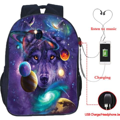 Cool Animal Wolf Backpacks USB Design Backpack Women Men Rucksack School Bags for Teens School Bagpack Daily Hiking Knapsack