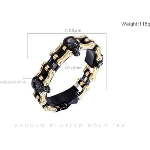Fashion New Punk Bracelet Stainless Steel Black Skull Charm Bracelets Gold Link Chain Wrap Bracelets For Men