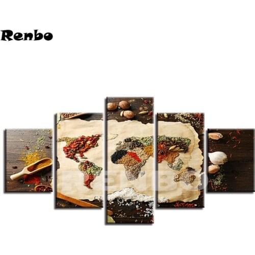 5pcs Full Square Drill 5D DIY Diamond Painting "Food Spice World Map" Multi-picture Combination 3D Embroidery Mosaic Home Decor