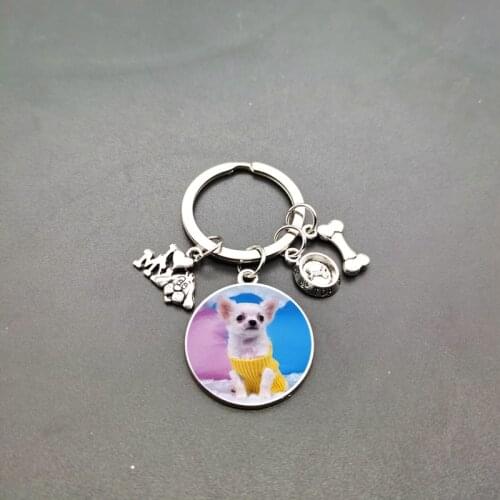 Neo-gothic friendship pendant with dog image, glass cabochon keychain, fashionable dog keychain