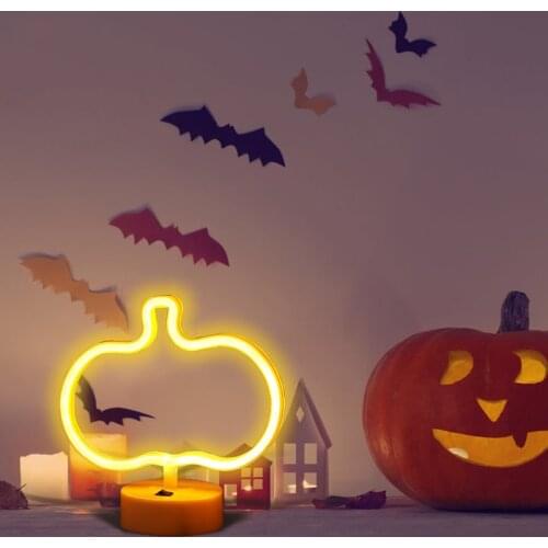 Wanxing Neon Sign Light Halloween Pumpkin Shaped Neon Table Lamp Xmas Holiday Party Shop Home Decor Led Night Lamps USB Battery