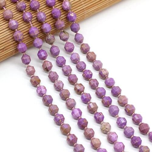 New Natural Stone Purple Mica Beaded Exquisite Olive Shape Faceted Energy Column Beads For DIY Jewelry Making Bracelet 8mm