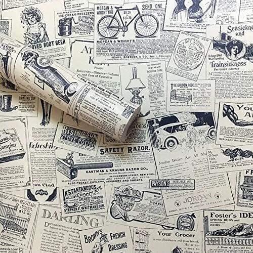 Newspaper Decorative Wallpaper Self-Adhesive Wallpaper Retro Style Printed Stick Paper Easy to Apply Peel and Stick Wall papers