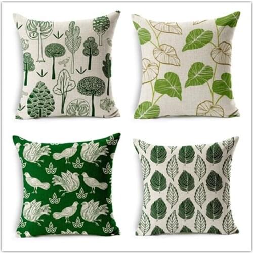 New Design Tropical Leaves Green Tree Decor Cushion Cover Linen Cotton Sofa Throw Pillow Case Decorative Cojines