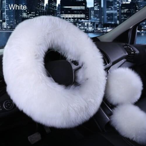 Car Steering Wheel Covers Long Plush Warm Woolen Handbrake Winter Car Accessory Steering Wheel Cover with 38cm 3pcs/Set
