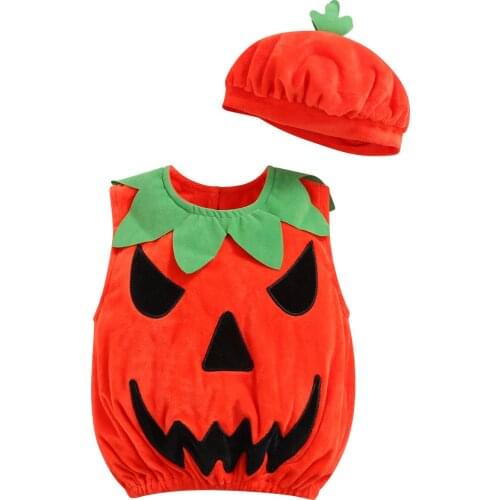 Citgeett Autumn Halloween Toddler Baby Girls Boys Outfits Sleeveless Pumpkin Costume Tops Hat Clothes Set