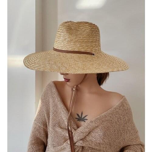 New Belt Strap Straw Sun Hat For Women Fashion Vacation Beach UV Hats Summer Wide Brim Travel Panama Hats Outdoor Wholesale