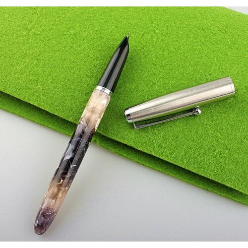 Jinhao Acrylic Resin Fountain Pen Stainless Steel Cap Gradient Gray & Red Extra Fine 0.38mm Writing Office School Ink Pen