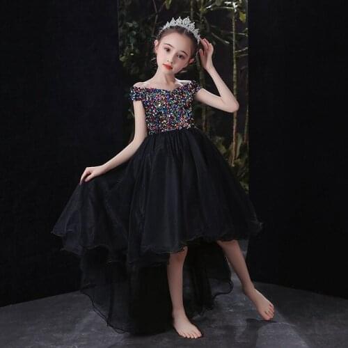 Off Shoulder Girl Dresses for Weddings Pageant Dresses for Kids Prom Dress Sequin Holy Communion Gown Flower Girl Dresses
